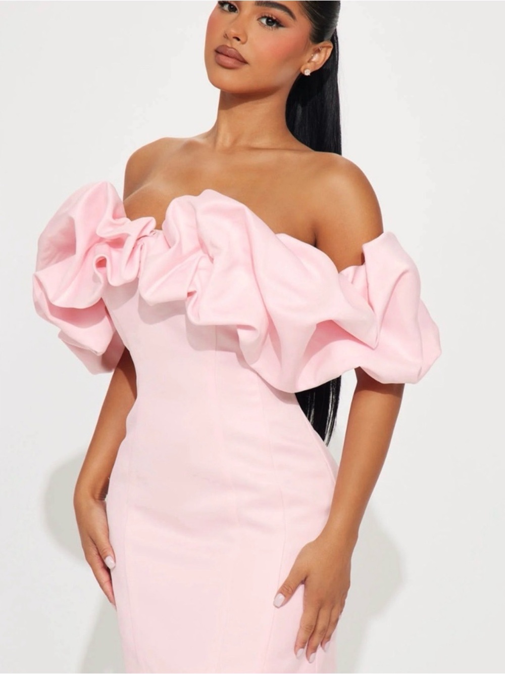 Fashion Nova Parisian Nights Mini Dress Sz L Puff Ruffle Pink